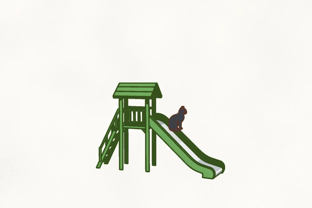Your picture so far: a black cat on a green slide, on blank paper